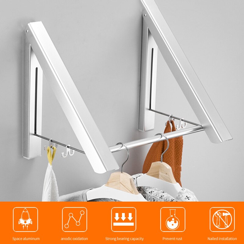 Balcony Space Aluminum Foldable Clothes Drying Laundry Rack Punch-free Hanging Clothes Bathroom Invisible Telescopic Drying Rack