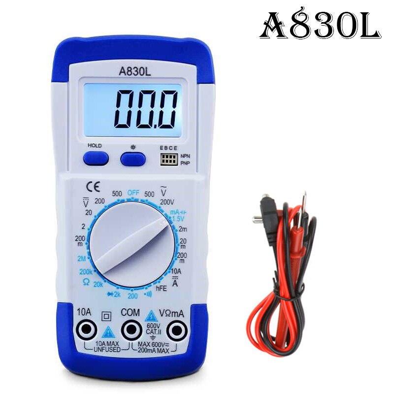 Portable Digital Multimeter Backlight AC/DC Ammeter Voltmeter Ohm Tester Meter XL830L Handheld LCD Multimetro: a