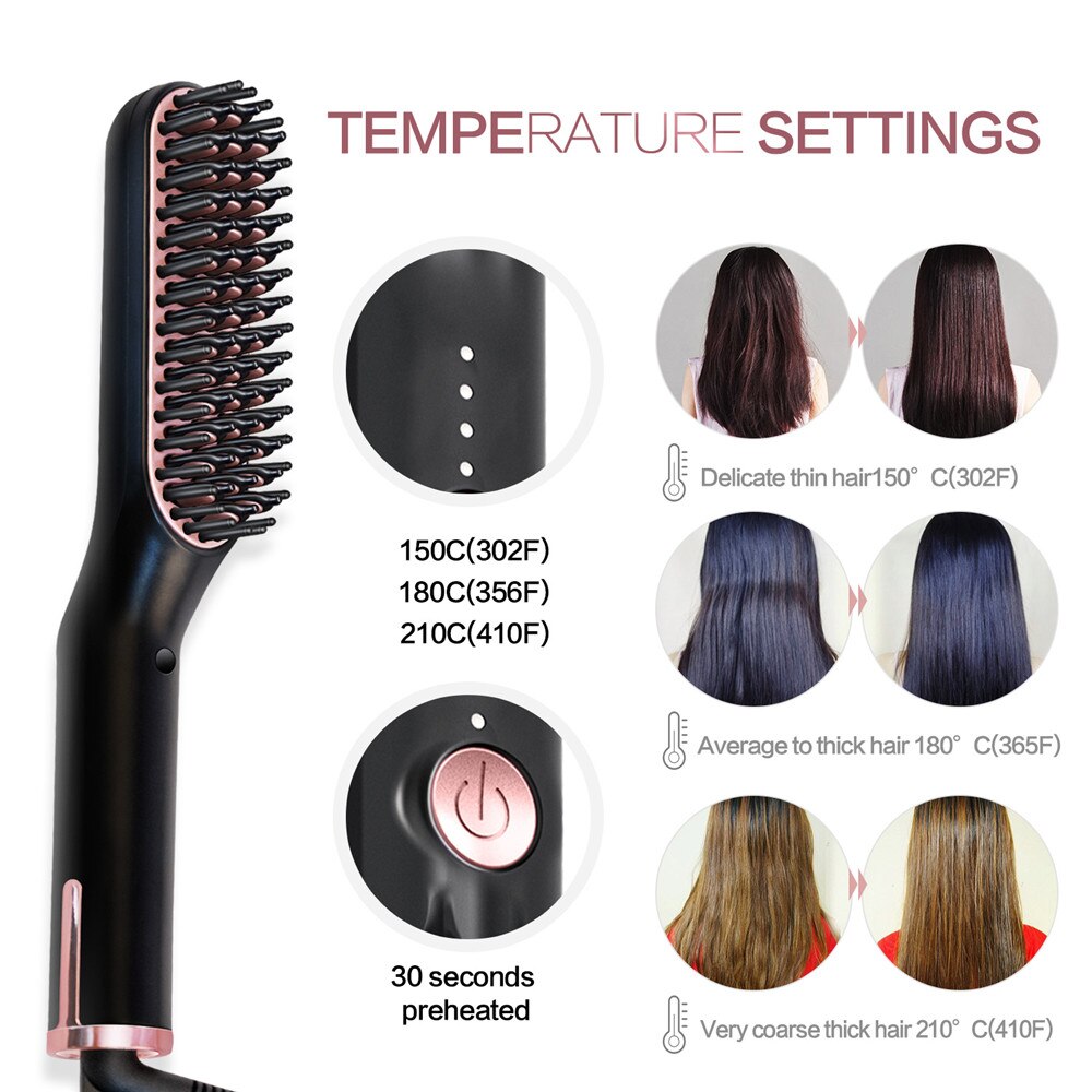 3 in 1 Electric Beard Straightener Combs Long Beard Curly Hair Straightening Brush Heating Smoothing Portable Hair Styling Tools