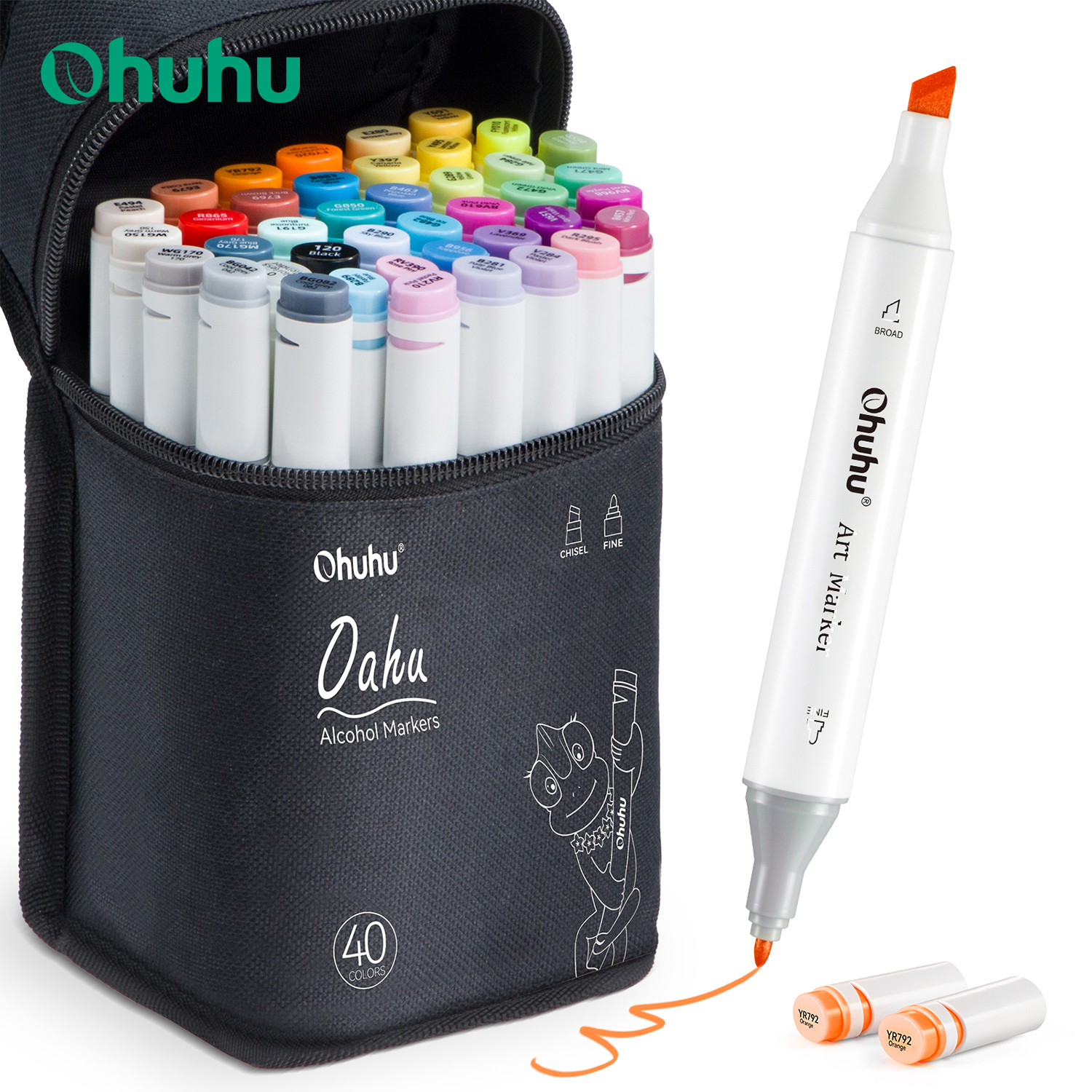 Ohuhu Oahu-Juego de rotuladores de 40 colores, marcadores artísticos con Alcohol, bolígrafo de fieltro de doble punta, bocetos, dibujo, Graffiti, Manga, suministros de arte escolar