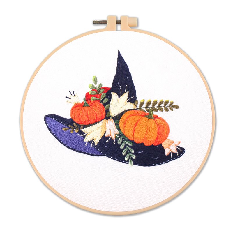 Kit de broderie avec cerceau pour débutant, Kit de broderie, motif d&#39;halloween, ensemble de points de croix imprimés, couture, artisanat d&#39;art,: 2 / 20cm plastic hoop