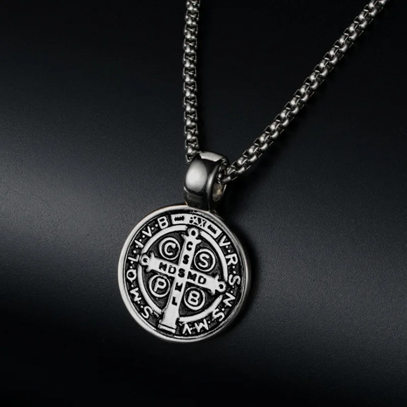 Stainless Steel Saint St. Benedict Collar Medal of San Benito Necklace Men Women Spiritual Virgin Mary Pendant Necklace For Men: Default Title