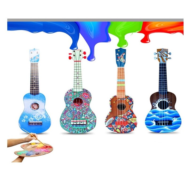 Ukelele de ensamblaje colorido DIY, guitarra pequeña, pintura hecha a mano, grafiti, actividades caseras para padres e hijos, 21&quot;
