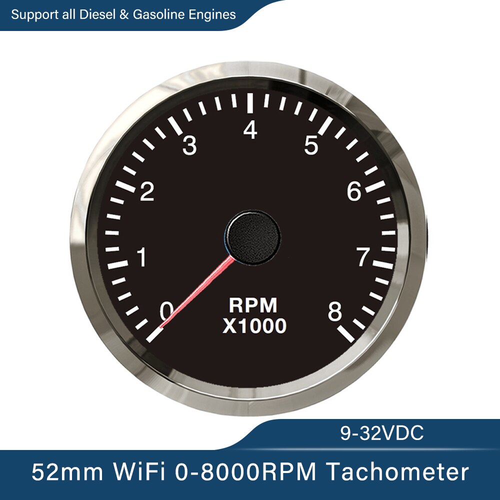 52mm WiFi Tachometer 4000 RPM 8000 RPM Programmable Gauge Adjustable for Generator Car Boat Diesel Gasoline Engine Speed 12/24V: 8KBS