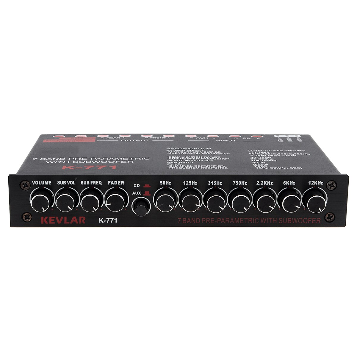 Égaliseur Audio de voiture à 7 bandes, fréquence d&#39;égaliseur réglable, entrée RCA pour appareils portables + sortie Subwoofer