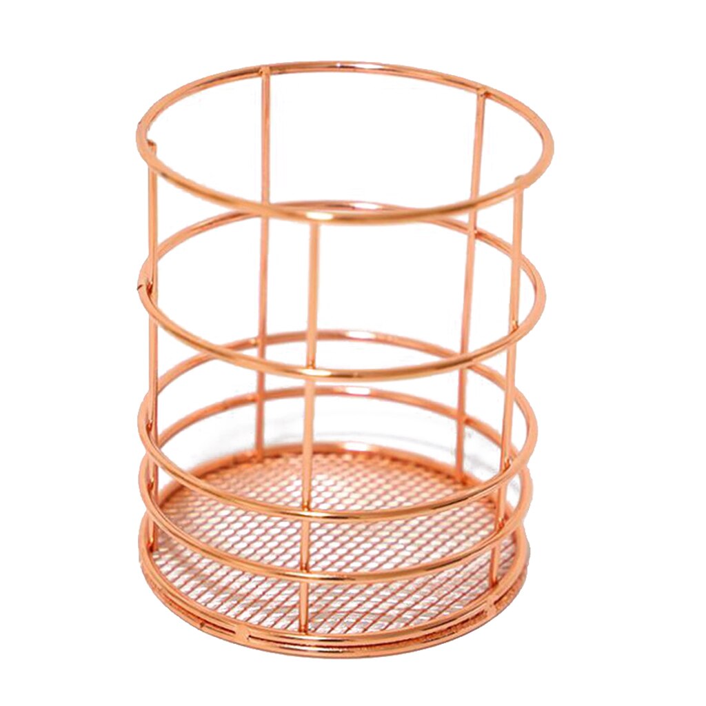 Desktop Countertop Organizer Makeup Gardern Wire Storage Basket Bin Box: Rose Gold Round