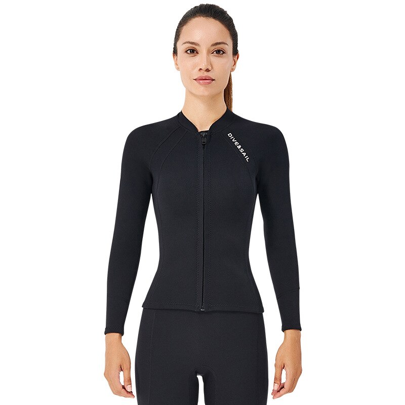 Wetsuit Top Men Women 2mm Long Sleeve Neoprene Wetsuits Jacket Front Zipper Diving Suit for Snorkeling Diving Surfing Kayaking: Women Top / XXL