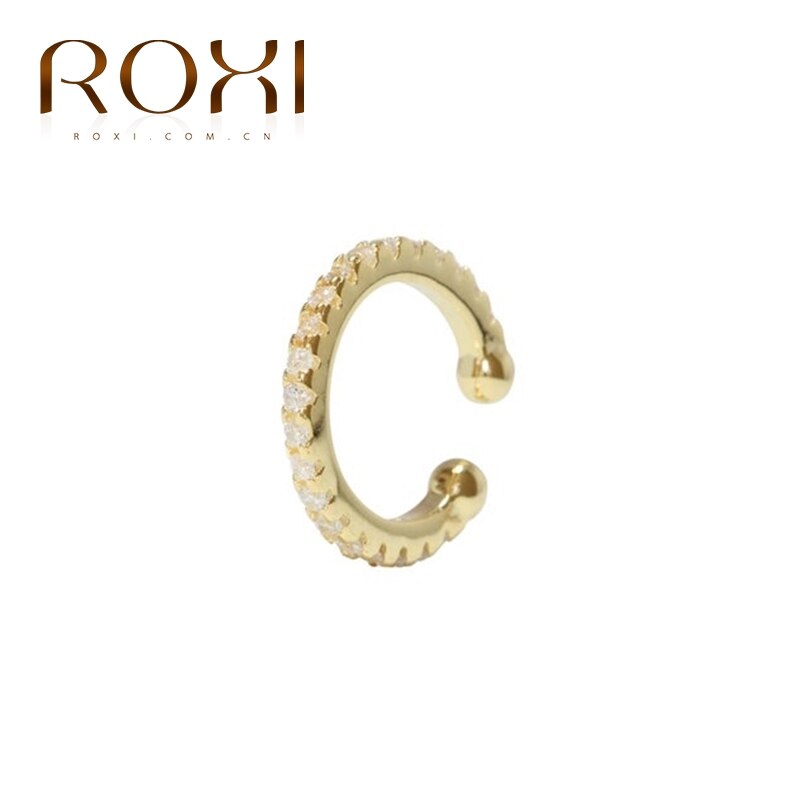 Roxi luksus rund sort zirkon kronblad snefnug klip øreringe til kvinder rund cirkel øre manchet ingen piercinger sølv 925 smykker: C guld 1pc