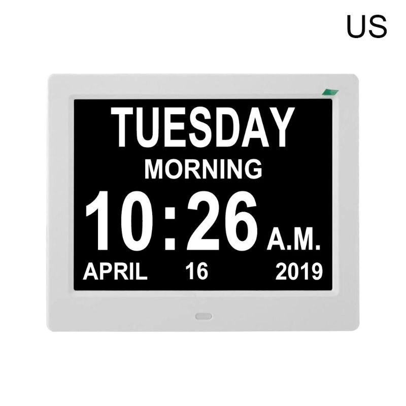 8Inch IPS Digital Clock Calendar with Date Day Reminder for Elderly and Children N1HF: US White