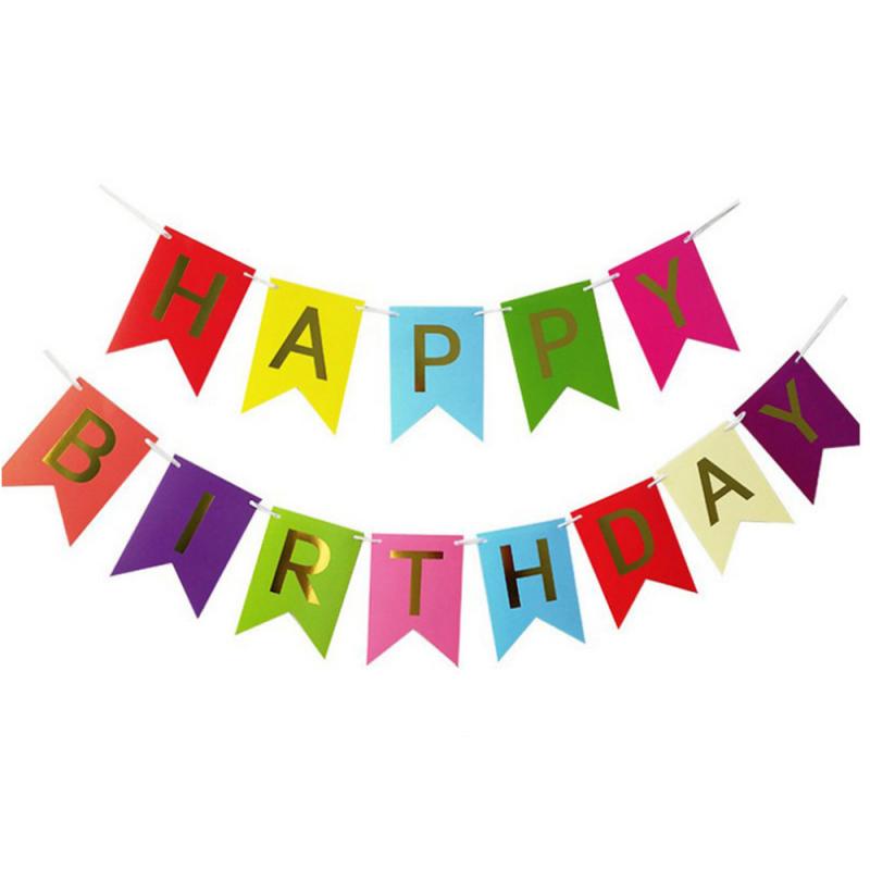 Guirnalda de papel para empavesado de banderas, cartel de feliz cumpleaños, suministros de decoración colorida para bebés y niñas, suministros de decoración para de cumpleaños: colorful