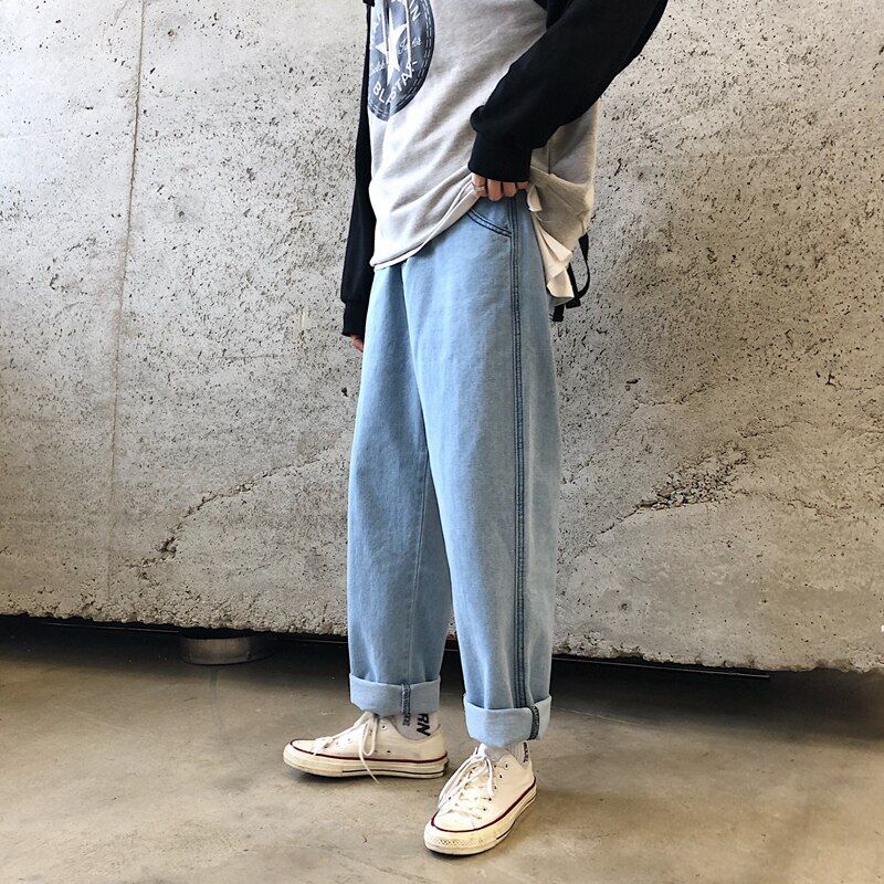 Jeans mænd koreansk mode blå jeans haremsbukser herre japansk streetwear denim baggy løse bukser med brede ben plus størrelse 3xl