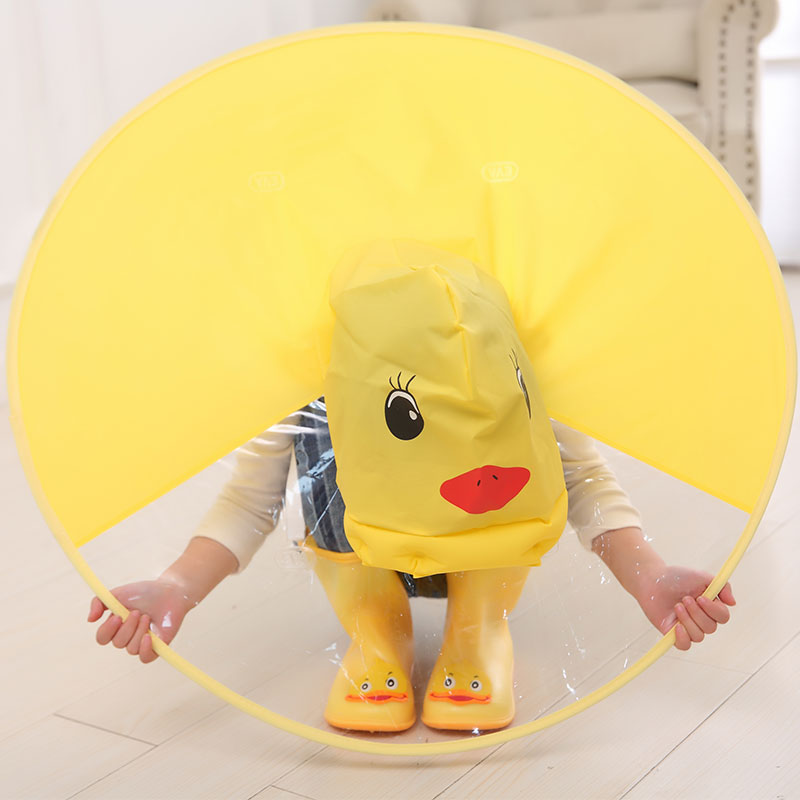 UFO Children Raincoat Cute Yellow Duck Rain Cover Kids Waterproof Rainwear Girl Boy Travel Fishing Hat With Umbrella