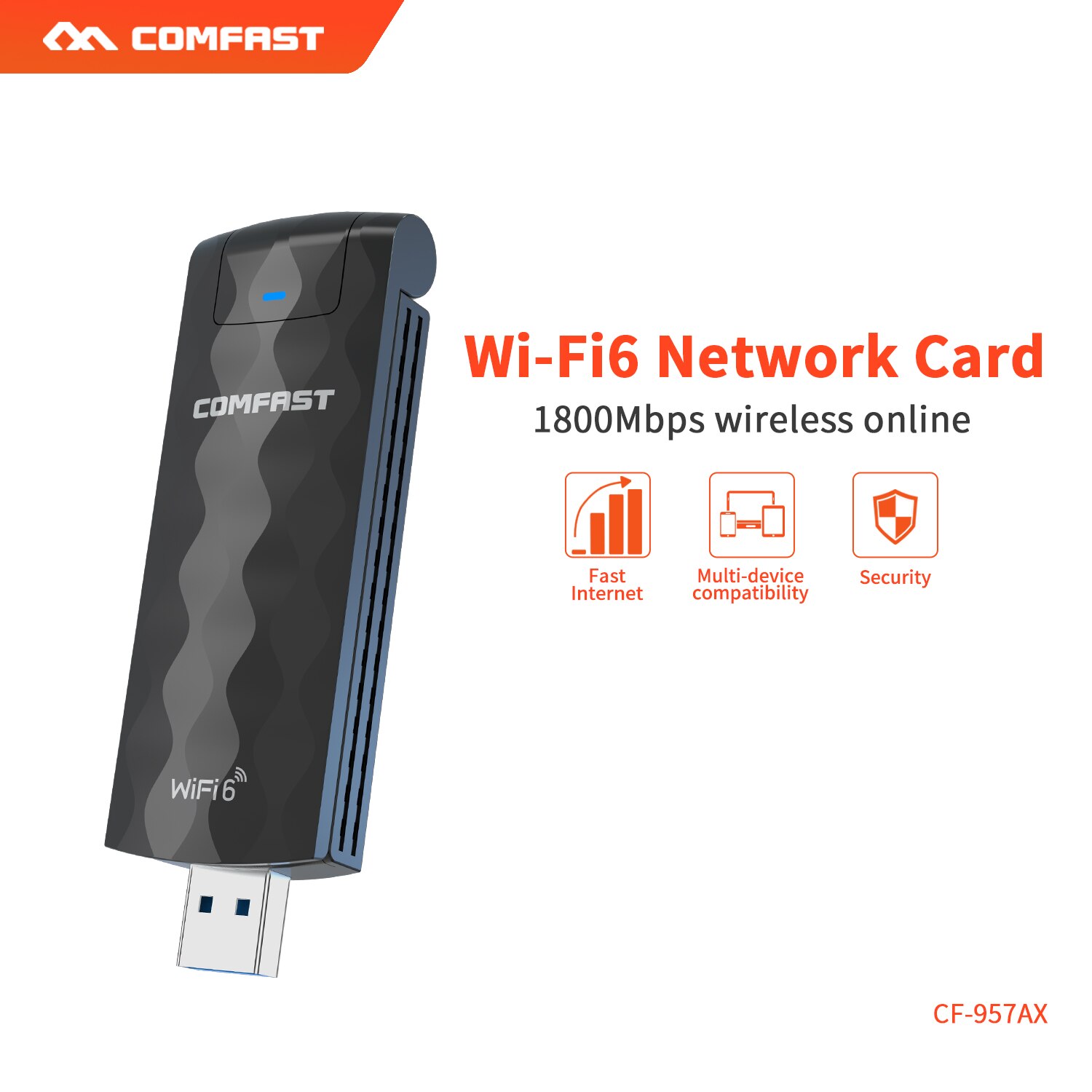 802.11ax 1800Mbps WiFi 6 USB wireless adapter 2.4G/5.8G USB 3.0 USB Wi-Fi Adapter Support OFDMA WPA3 network card for Win 7 /10