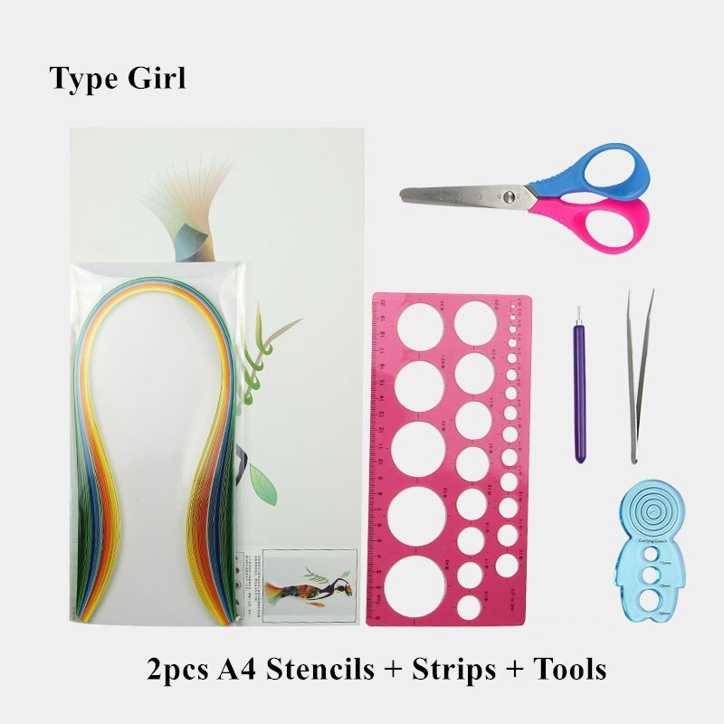 A4 Stencil Quilling Paper Art Paper Filigree Pattern Quilling Paper Template Origami Template Wall Art: Type Girl Set