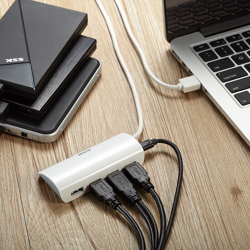 Ssk Een Voor Vier USB3.0 Hub Multi-Functie Met Voeding Ondersteuning Systeem: windows 98/Me/2000/Xp/Vsta/8 Mac OS10.9 Of Hoger