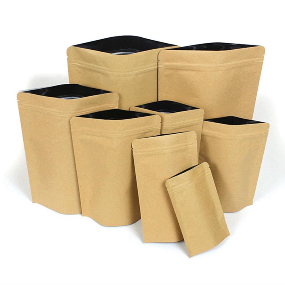 10/20/50PCS Bag Resealable Zip Lock Kraft Paper Bag Stand Up Foil Heat Seal Food Grade Kitchen Storage