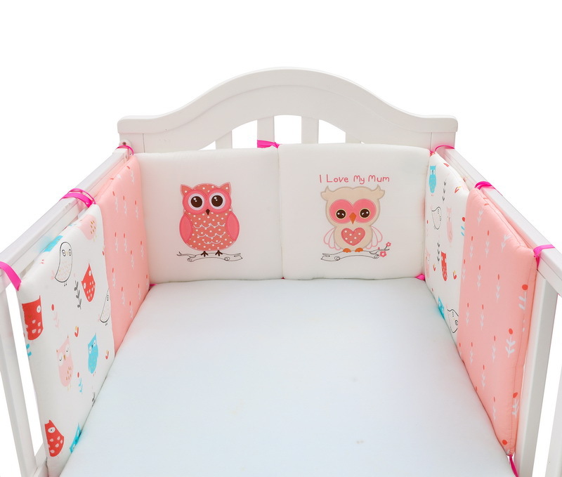 Paraurti bambino Cuscino Del Bambino Presepe Paraurti Cotone Organico Presepe Pad Paraurti Cuscino Della Ragazza del Ragazzo Scuola Materna Culla Camera Da Letto Del Bambino Set Bambino Del Bambino Letto set: pink owl