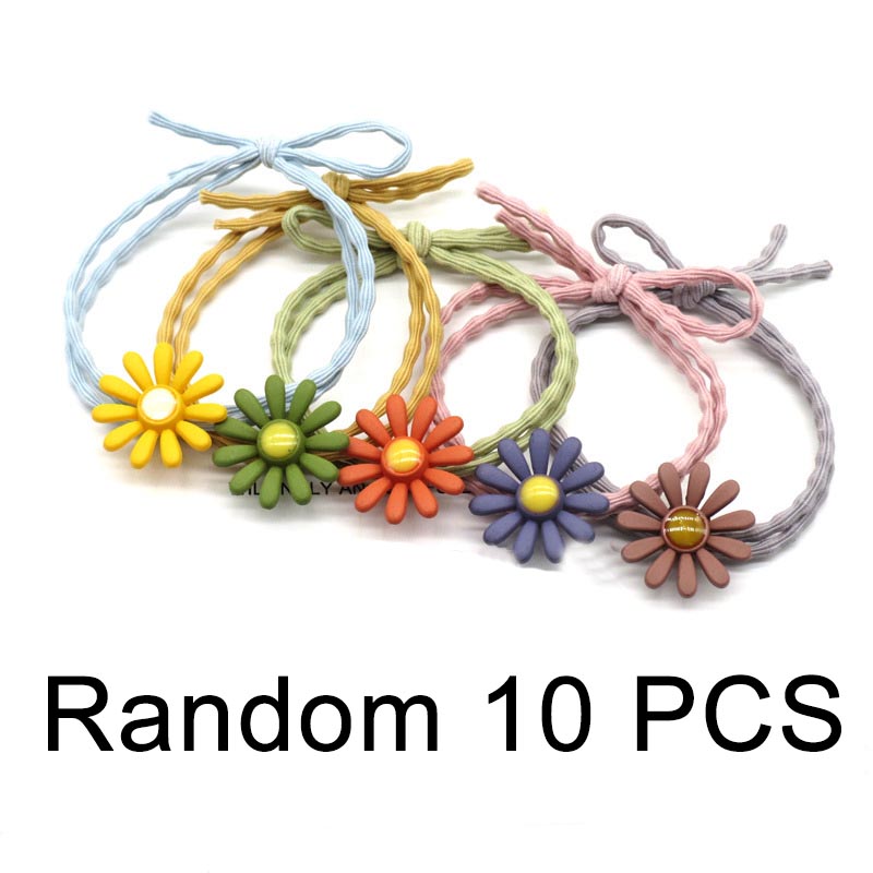 10 pz/lotto fascia per capelli dolce ragazze cravatte per capelli fiocchi elastico elastico fiore piccola palla Scrunchies accessori per capelli per bambini: Random 10pcs