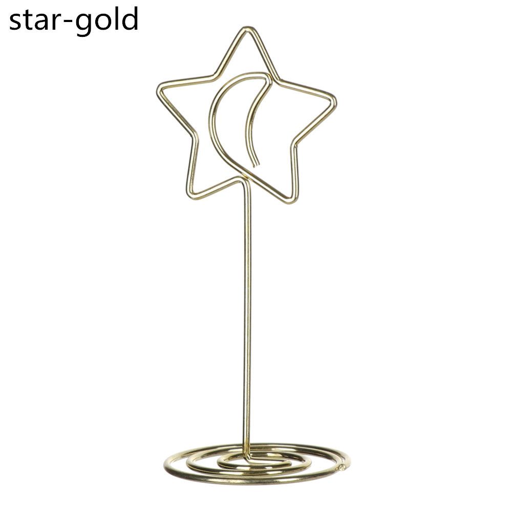 Moon Stars Shaped Photo Holder Stand Table Number Card Holders Place Card Paper Clips Wedding Favor Card Stand Message Card Clip: gold-star