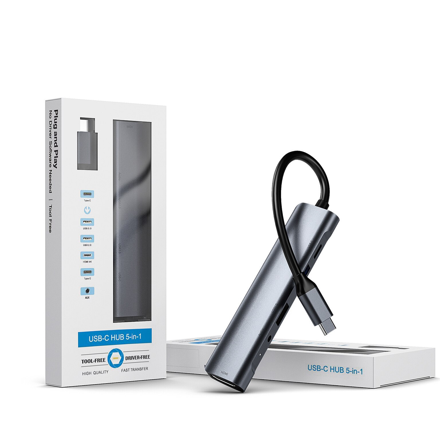 Usb C Hub Type C Adapter Naar Hdmi 4K Usb 3.0 3.5Mm Jack Hoofdtelefoon Pd 60W Type C Docking Station