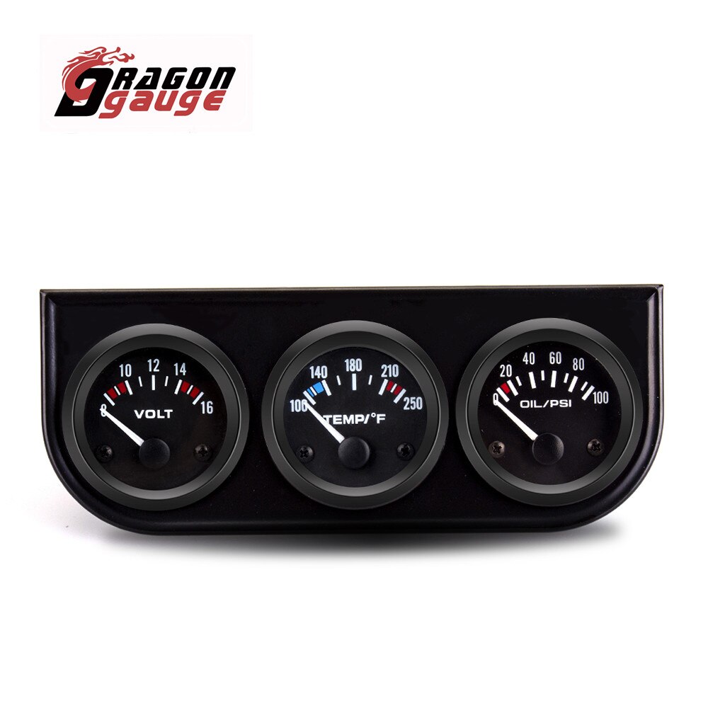 DRAGON GAUGE 52mm Car Triple Gauge Water Temperature(Celsius) Oil Pressure Voltmeter With Sensor Triple Gauge Kit for 12V Car: Black