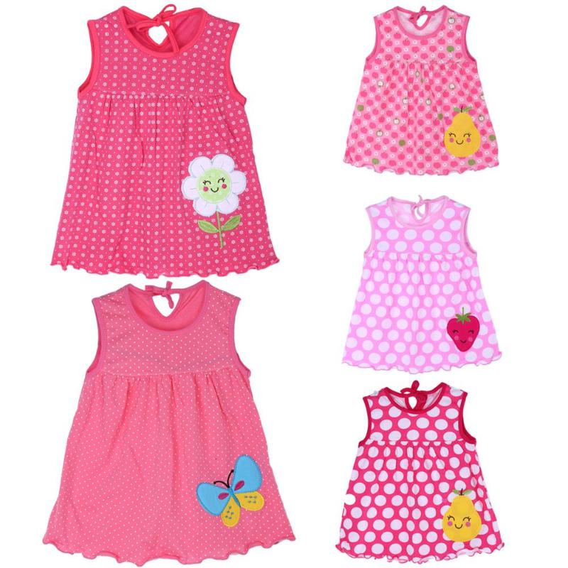 Summer Girls Dresses Newborn Baby O-neck Sleeveless Cotton Princess Mini Casual Dress Child Cute Pattern Decor Dot Clothes