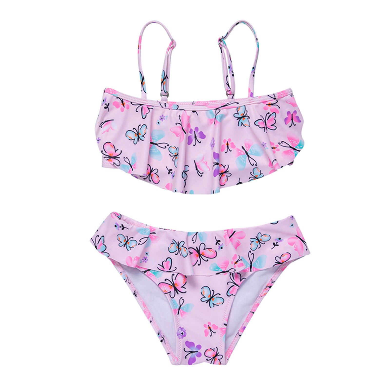 Two Piece Girls Swimsuit Butterfly Children's Swimwear Two Piece Bathing Suit Swimsuit Biquini Infantil Beachwear Bikini: 6-7 Years