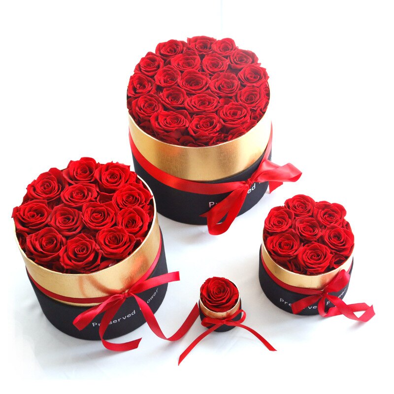 Ramo de boda de flor eterna preservada, rosa roja Real con caja, de aniversario romántico de para el Día DE LA Madre para mujer y Niña
