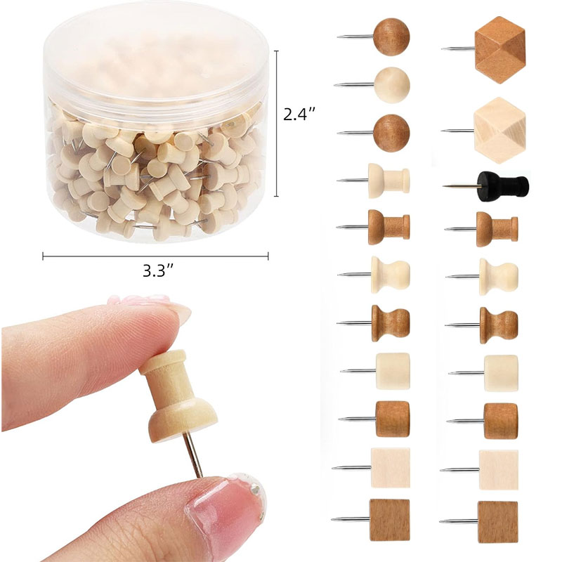50/100Pcs Wood Push Pins with Box Wooden Thumb Tac... – Grandado