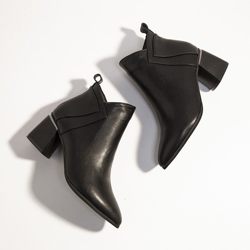 Efterår vinter vestlige ankelstøvler kvinder støvletter høje hæle sko spids tå firkantet hæl – Grandado