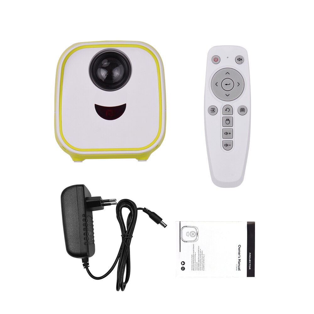 Mini projecteur vidéo LED pour enfants, cinéma familial à domicile, résolution Native 480x320, 50000 heures avec télécommande: Yellow EU Plug