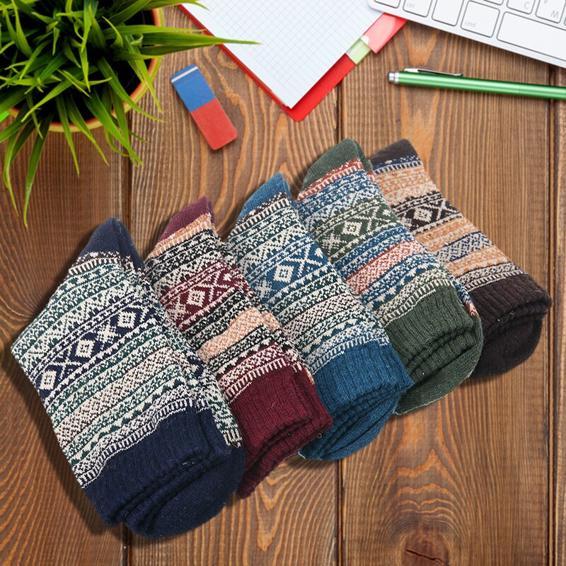 5Pairs Mens Socks Winter Warm Soft Wool Thick Nordic Adult Sock Sleeping Socks One Size 5 Colors