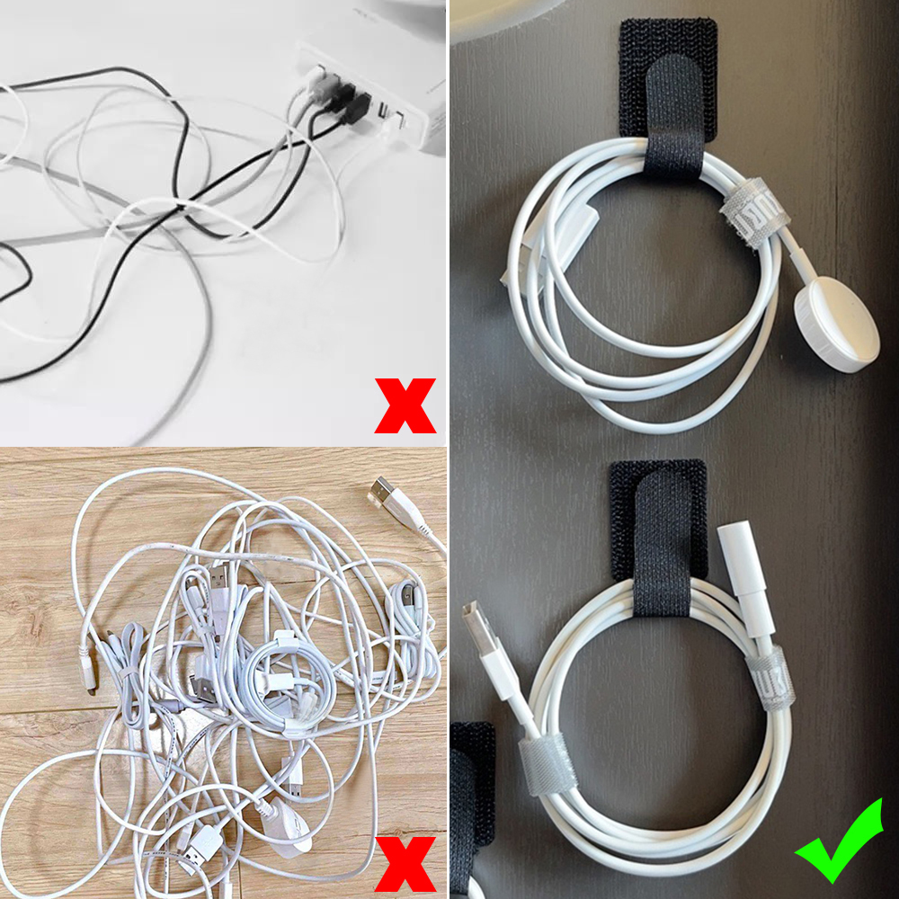 10/100pcs Cable Organizer Straps Self-Adhesive Hook & Loop Cord Management Reusable Cable Ties for Computer Desk Tidy Wire Strap