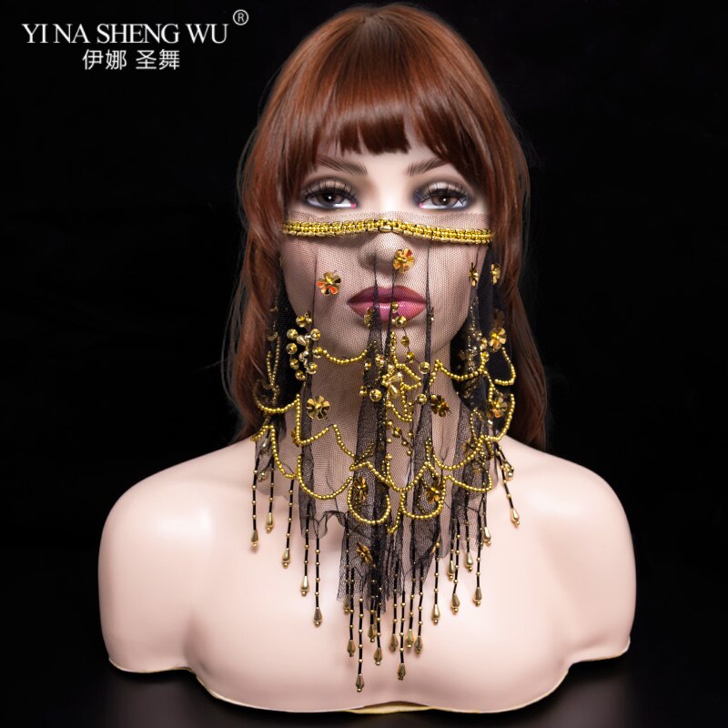 Bellydance Face Veil Women Indian Belly Dance Face Veil Tribal Belly Dance Veils For 9 Colors Available: Plum flower Black