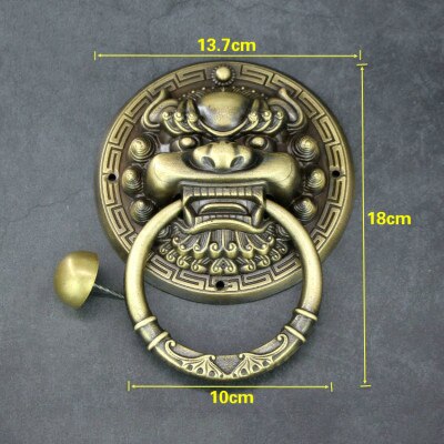 Aldaba con manija de puerta de patio chino, pomos de puerta de cobre y bronce Retro, tiradores de latón con aldaba de 18 a 24CM: bronze 18cm