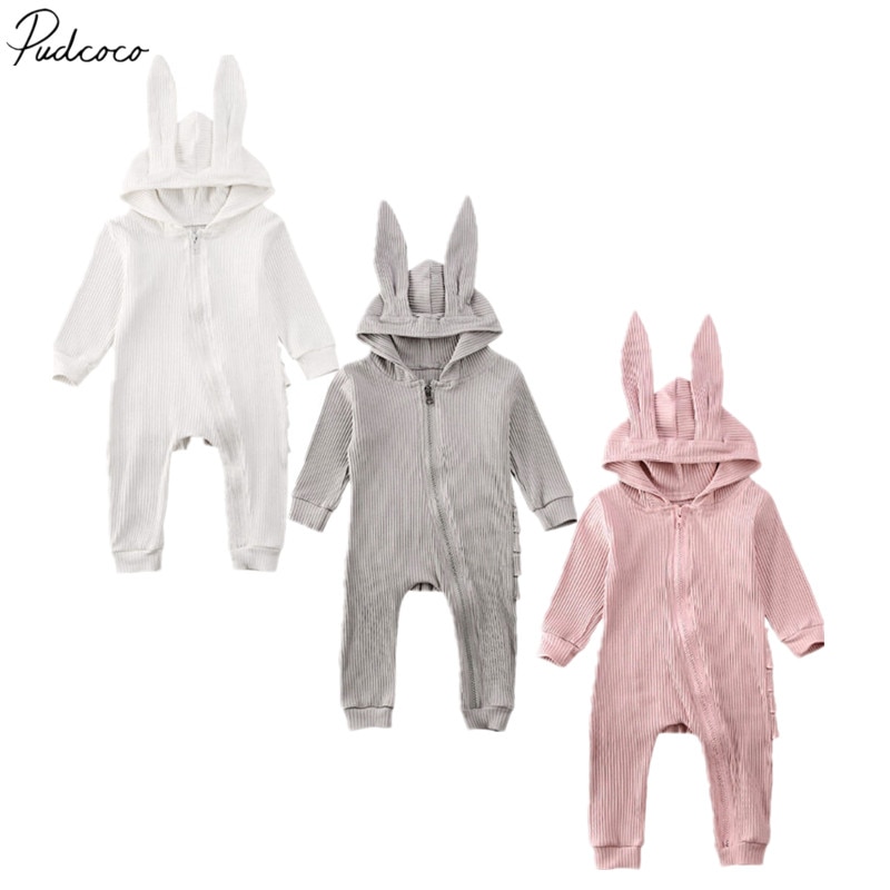 Baby Lente Herfst Kleding Baby Baby Meisje Jongen Lange Mouw Gebreide Ruches Romper Konijn Oren Jumpsuit Pasen Overall Kleding