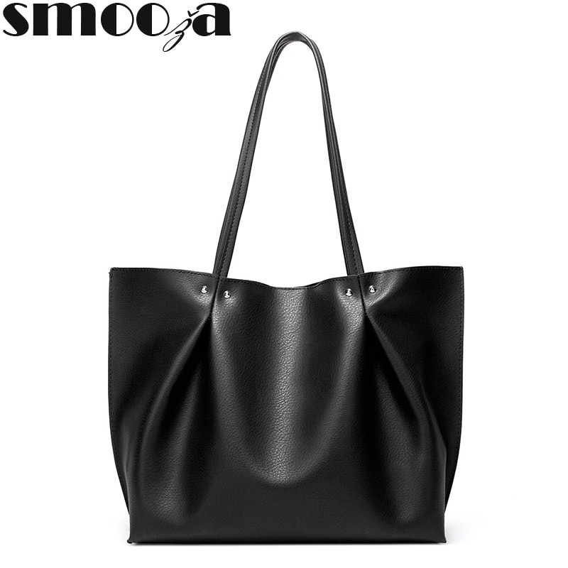 Smooza grote capaciteit pu leren schoudertassen voor dames luxe dames handtassen zwarte tas een hoofd