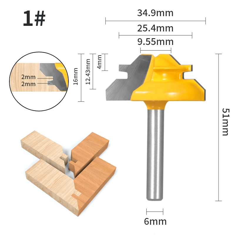 YUSUN 1 pieza 45 ° Broca enrutadora de inglete con bloqueo de grados, fresa para carpintería, herramientas de madera: 35mm