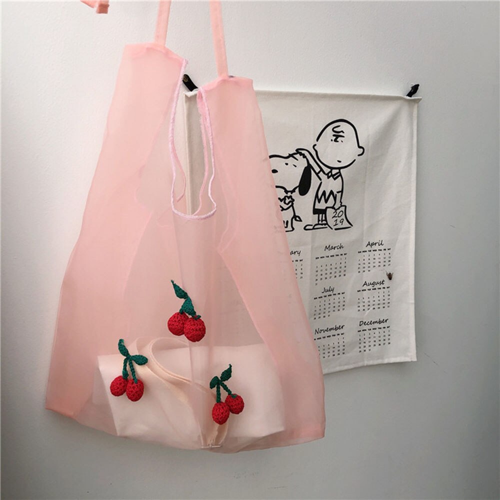 Women Embroidered Light Clear Organza Tote Messenger Shoulder Bags Female Eco Fruit Bag For Girls