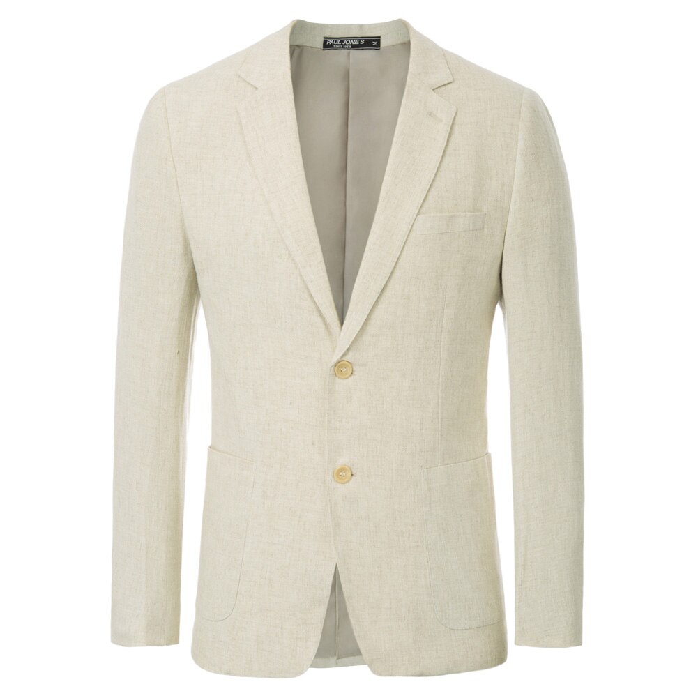 Chaqueta de dos botones para hombre, chaqueta con bolsillos, solapa de muesca transpirable, Tops elegantes, Ropa de Trabajo de oficina de Color sólido clásico: Beige / S