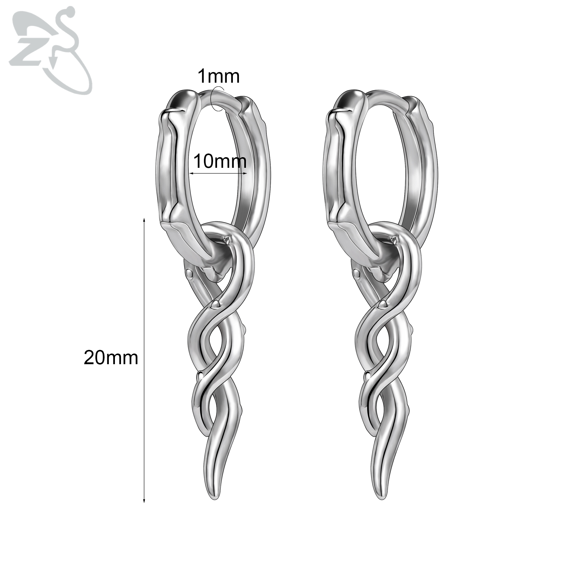 ZS-pendientes de aro de acero inoxidable para hombre, aretes redondos de calavera, serpiente, gótico, Punk, Rock, colgante, cartílago de hélice, 18G, 2 unidades por lote: Chapado en cobre envejecido