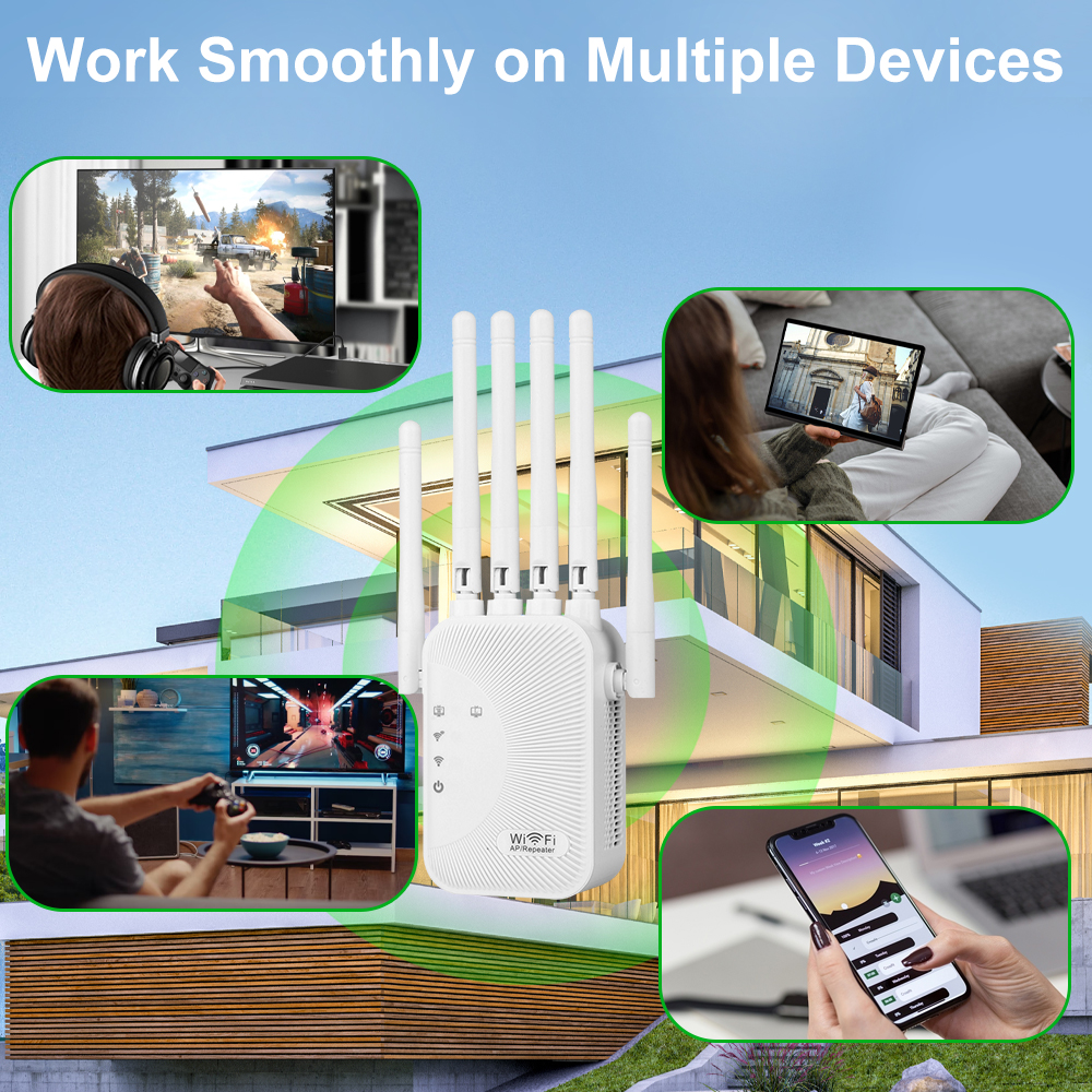 Magecam 1200Mbps WiFi Repetidor Roteador Sem Fio 2.4G 5GHz Rede Amplificador de Sinal de Longo Alcance Alta 6 Antena WiFi Booster para Casa