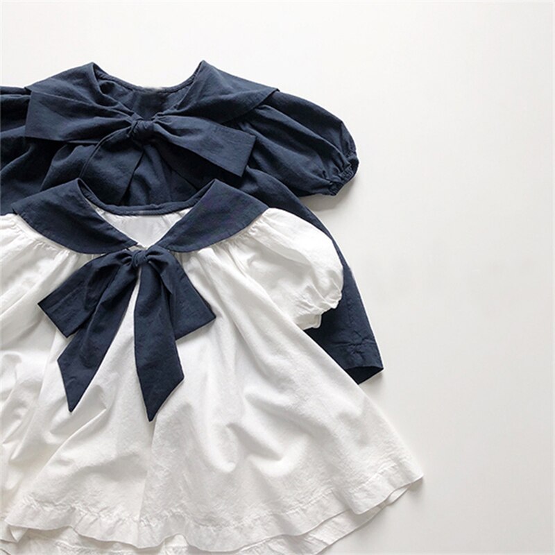 1885C 2022 Zomer Bigbowtie Jurk Marine Stijl Prinses Shortsleeve Jurk Kinderen Meisjes Jurken