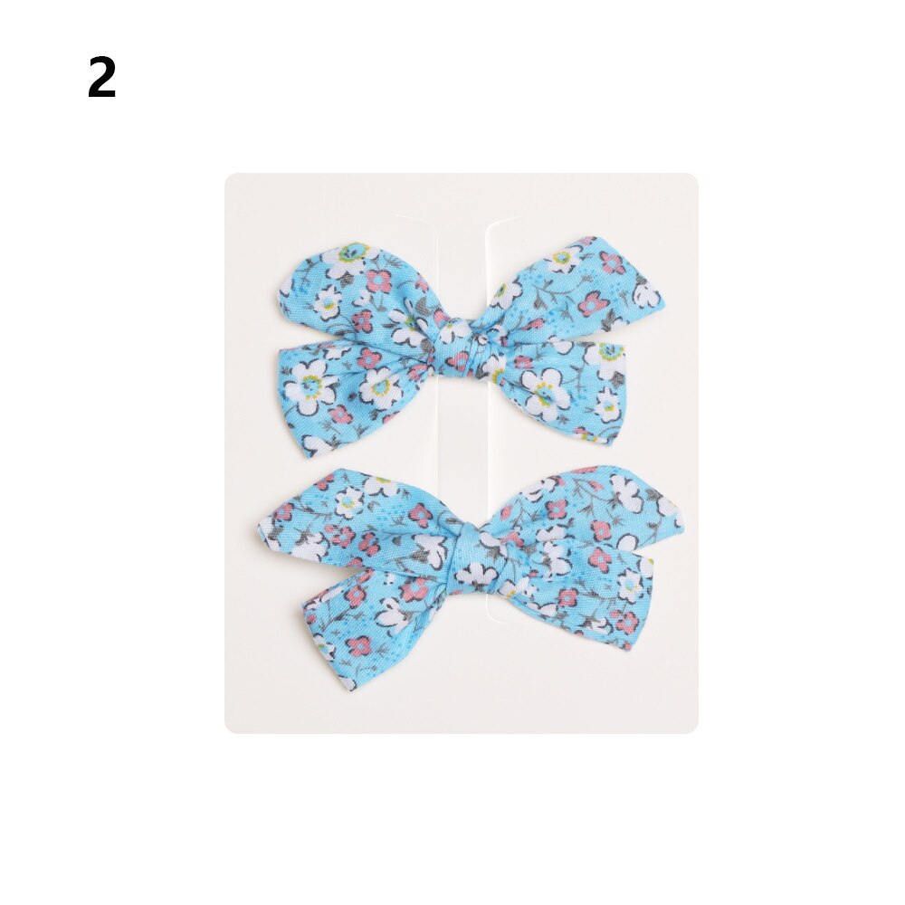 2Pcs Baby Meisjes Afdrukken Bloem Bohemien Mode Boog Bb Hair Clips Kinderen Leuke Katoenen Haarspelden Metalen Baret Haar Accessoires: 2