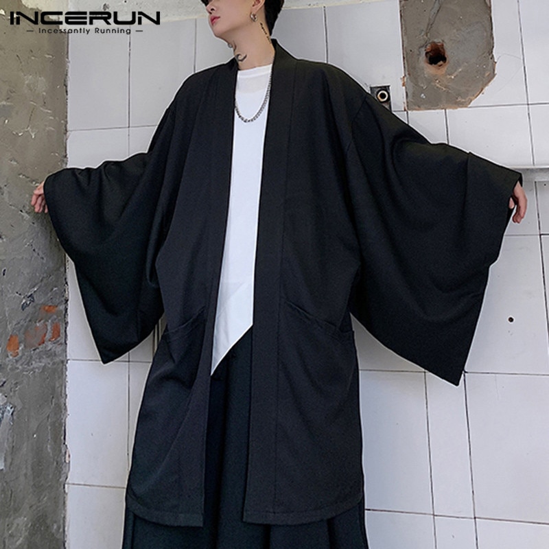Mannen Vest Open Stitch Losse Lange Mouwen Streetwear Geul Chic Vintage Punk Solid Lange Jassen Heren Mantel Cape Incerun 5XL