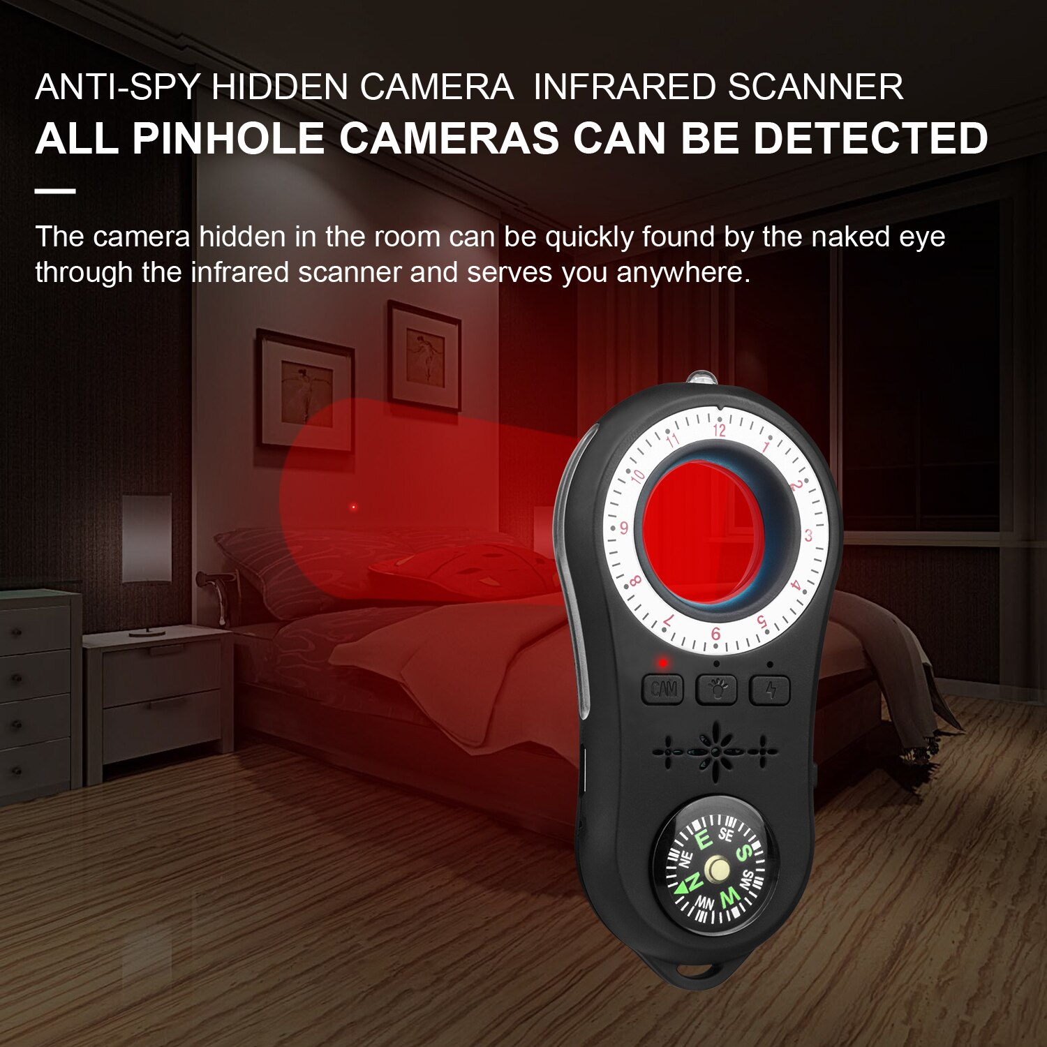 Portable Mini LED Hide Camera Detector Anti-Candid IR Scanner Micro Cam Finder