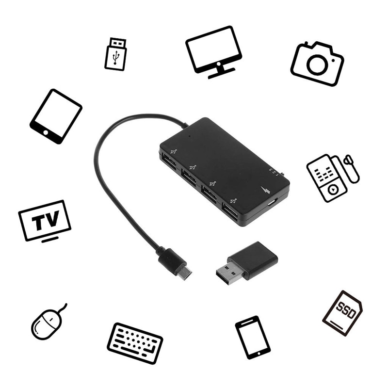 Micro Usb Otg 4 Port Hub Power Opladen Adapter Kabel Adapter Oplader Voor Windows Android Mobiele Smartphone Tablet