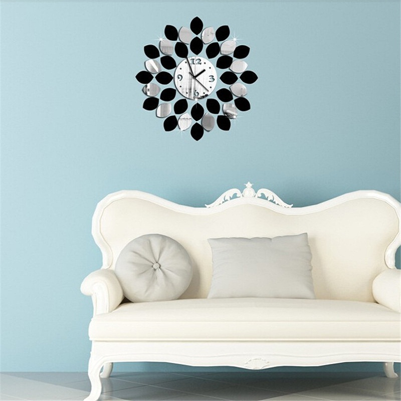 Horloge murale citron de | Cadre d'horloge murale, Surface miroir, autocollants muraux pour chambre à coucher, décoration murale bricolage 3D détachable, Art