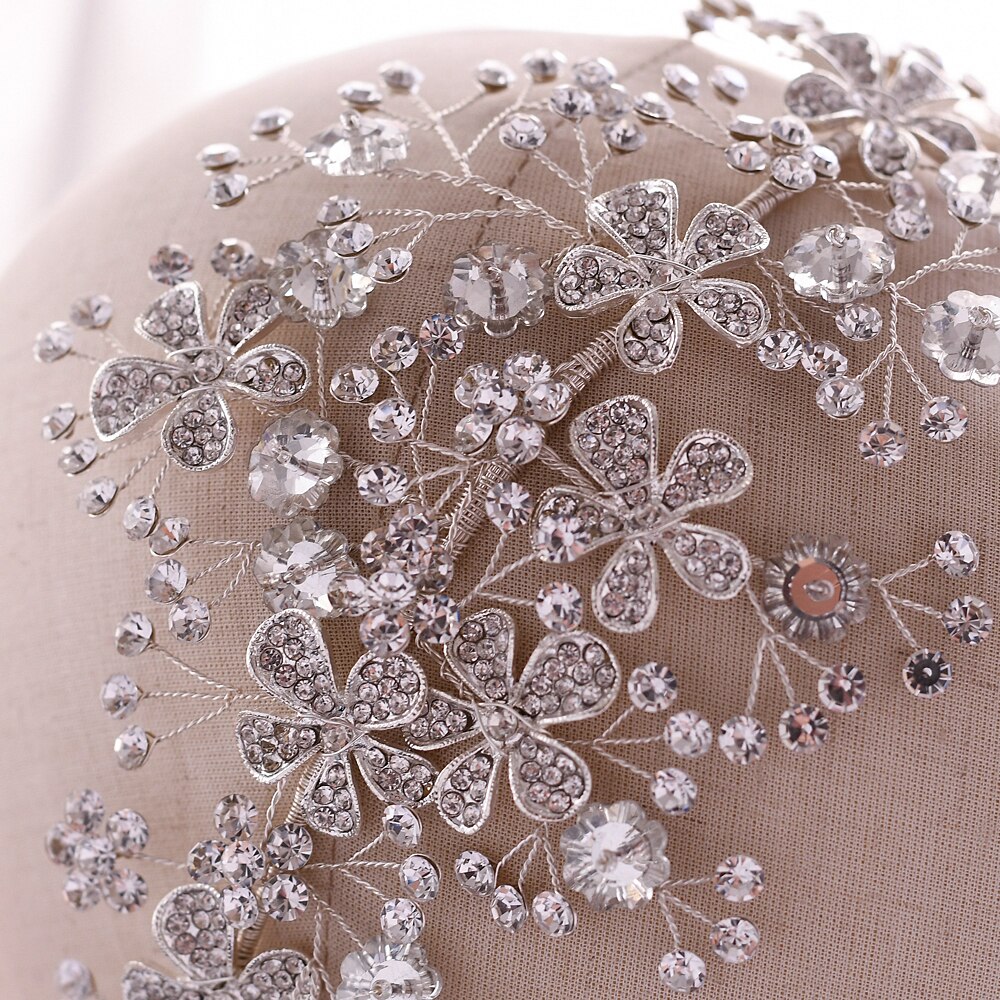 Trixy  h273 luxe bruidshoofdband met strass-steentjes, bruidshaaraccessoires, tiara's, kroon, bruidshoofddeksels met strass-steentjes, bloemenhoofdband