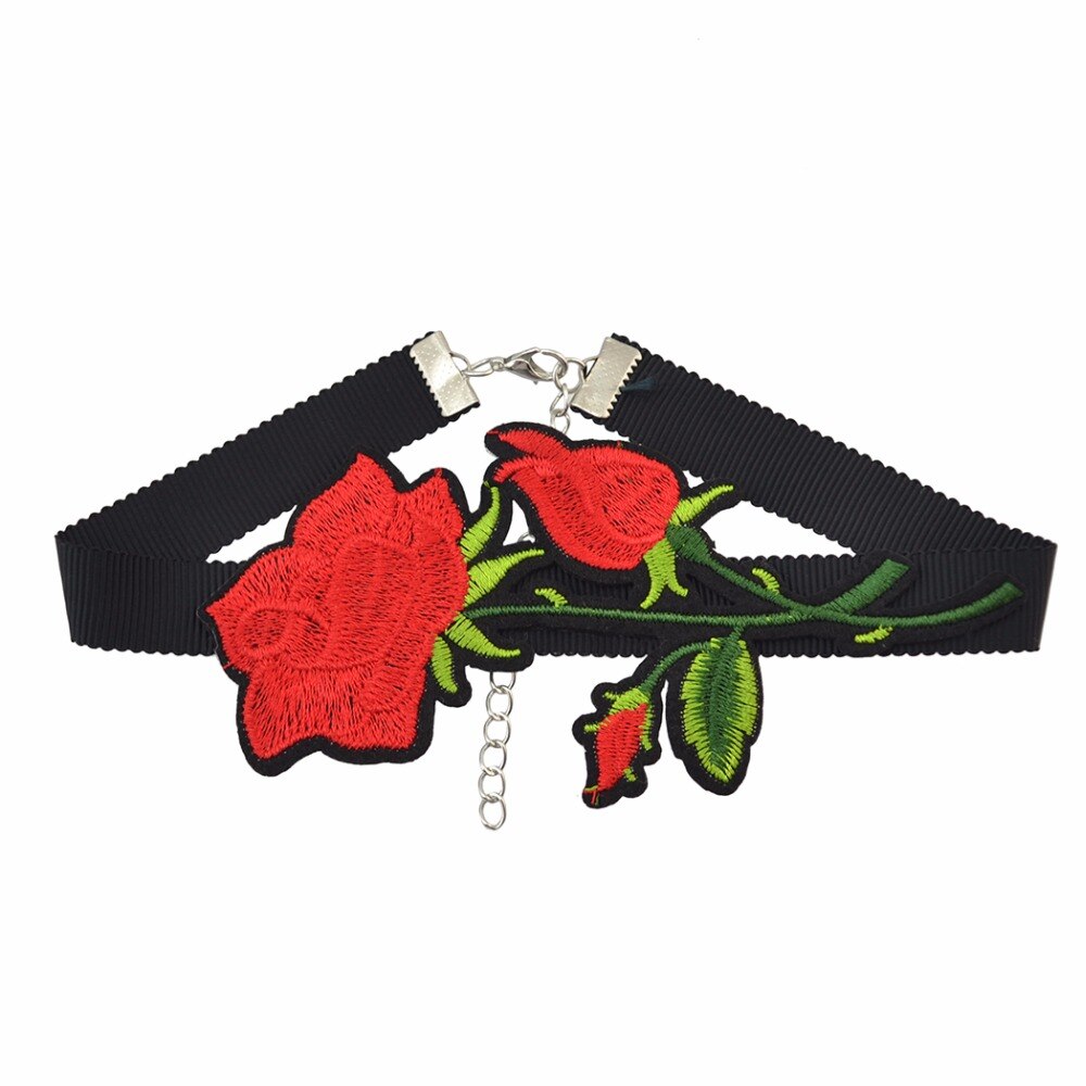 Boho Red Flower Thread Black Velvet Choker Necklaces For Charm Women Jewelry